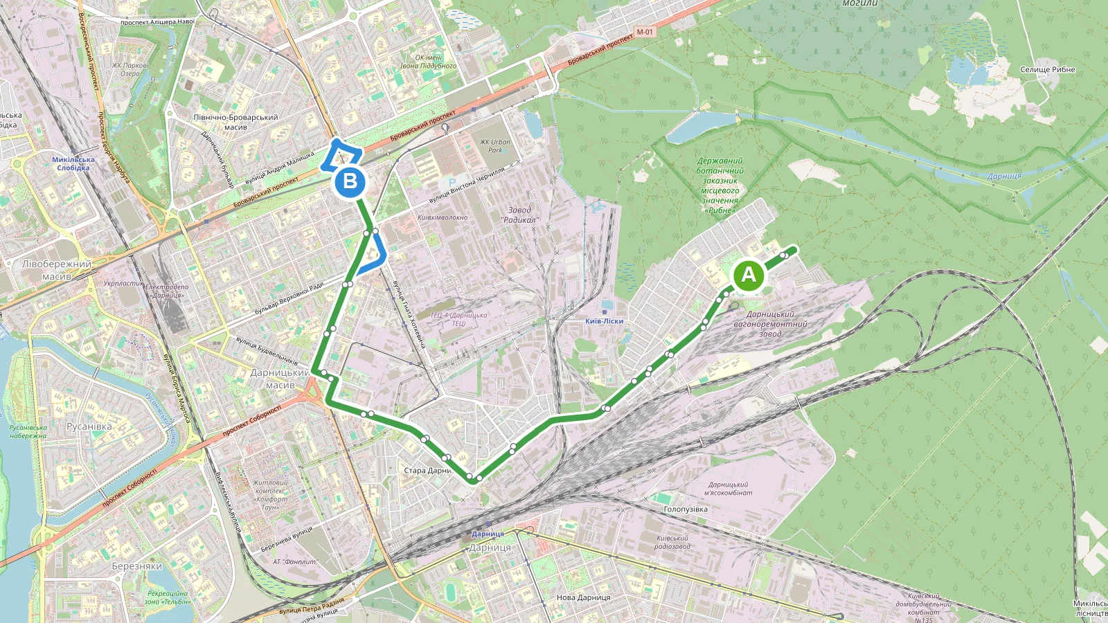 Схема маршруту: Автобус 33Т Київ