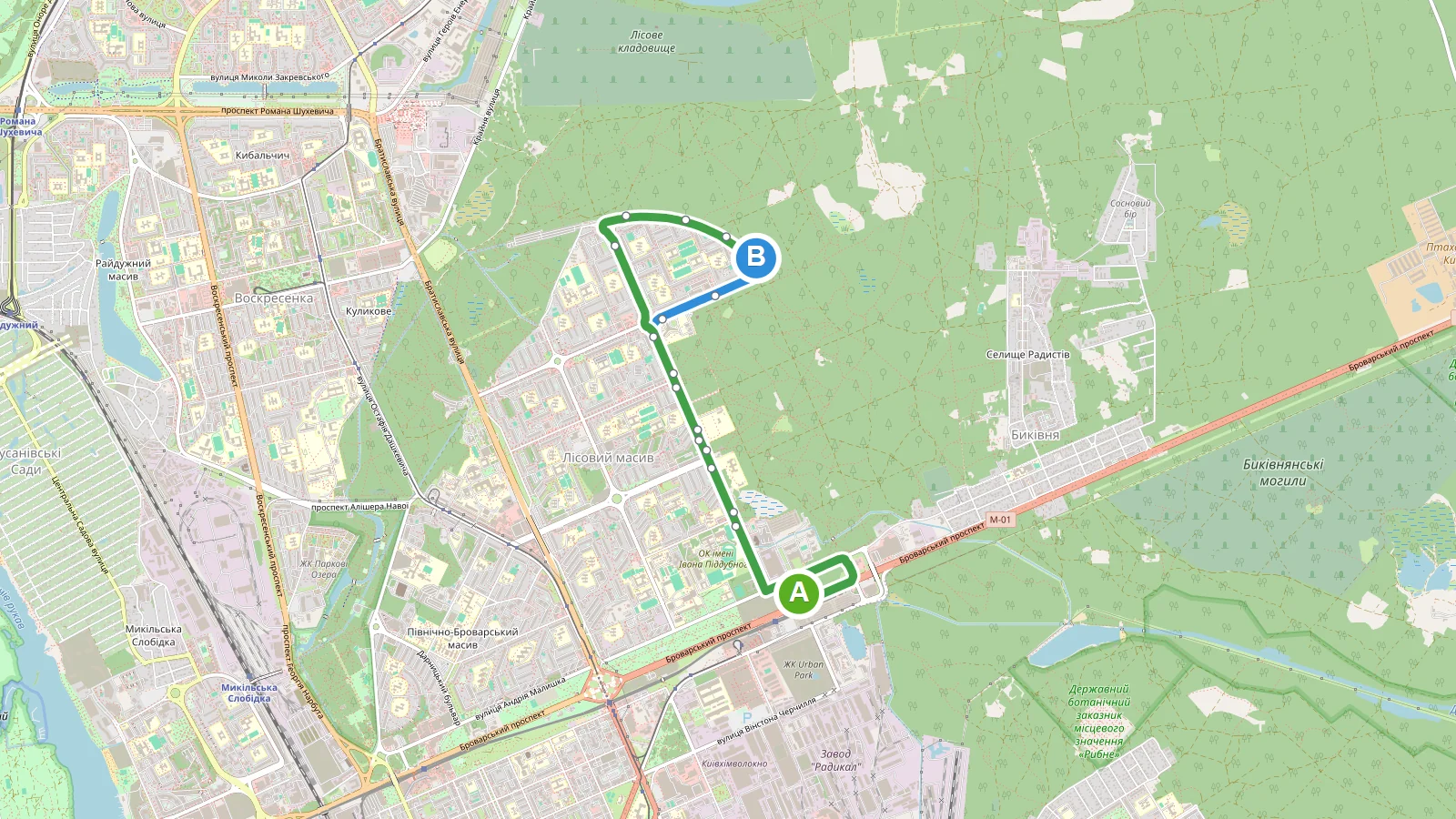 Схема маршруту: Автобус 81 Київ