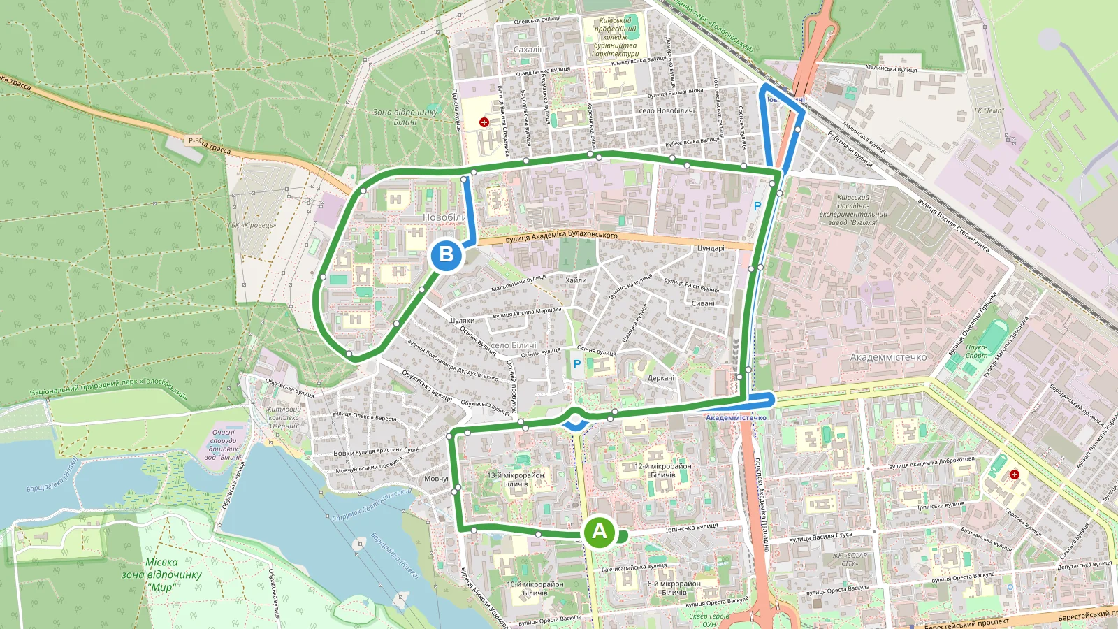 Схема маршруту: Автобус 97к Київ