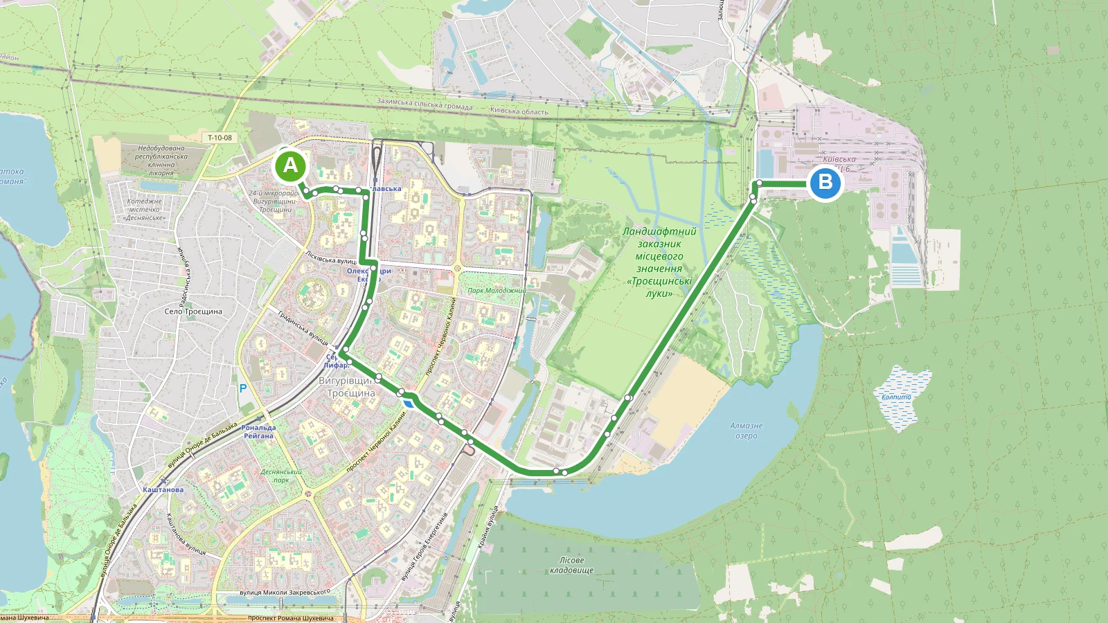 Схема маршруту: Автобус 98 Київ