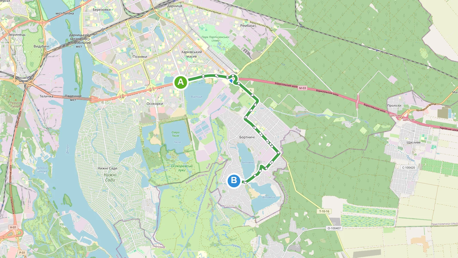 Схема маршруту: Маршрутка 529К Київ
