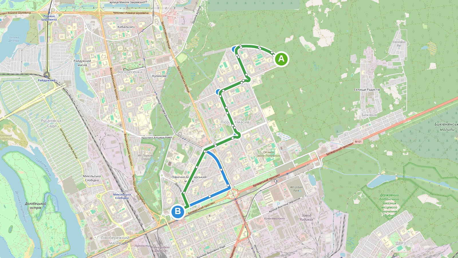 Схема маршруту: Маршрутка 544 Київ