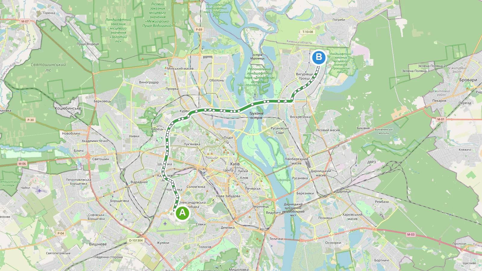 Схема маршруту: Маршрутка 550 Київ