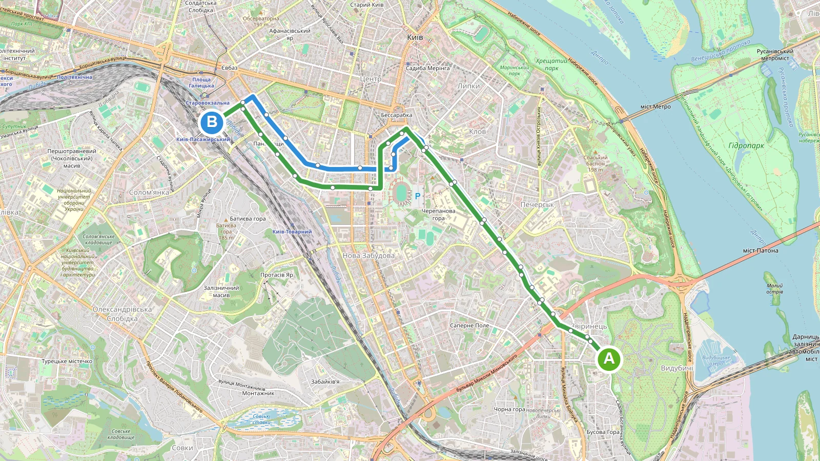 Схема маршруту: Тролейбус 14 Київ