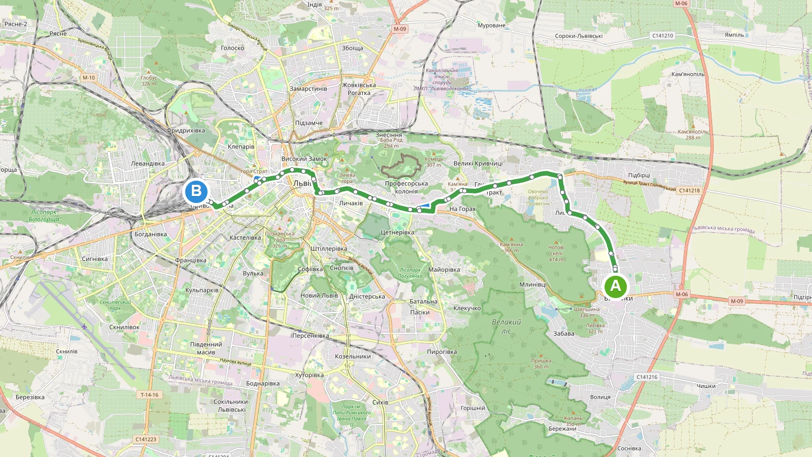 Карта маршруту Автобус 29 Львів